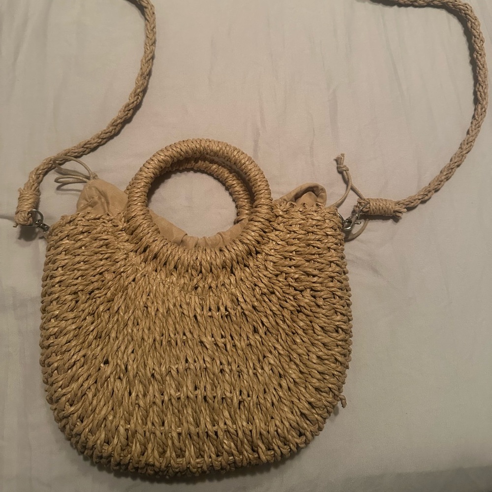 Woven Straw Handbag with Round Handles